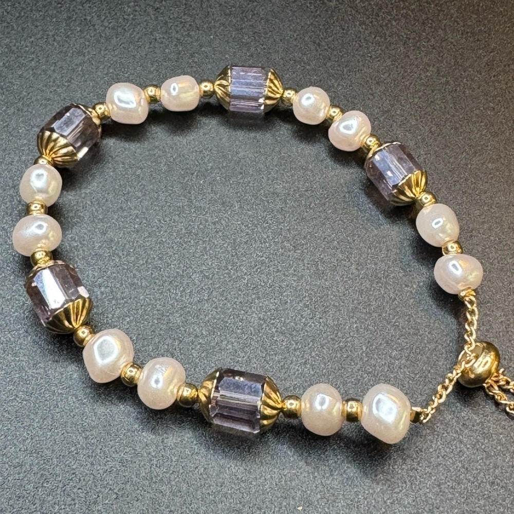 Faux Pearl and Bead Bolo Bracelet
